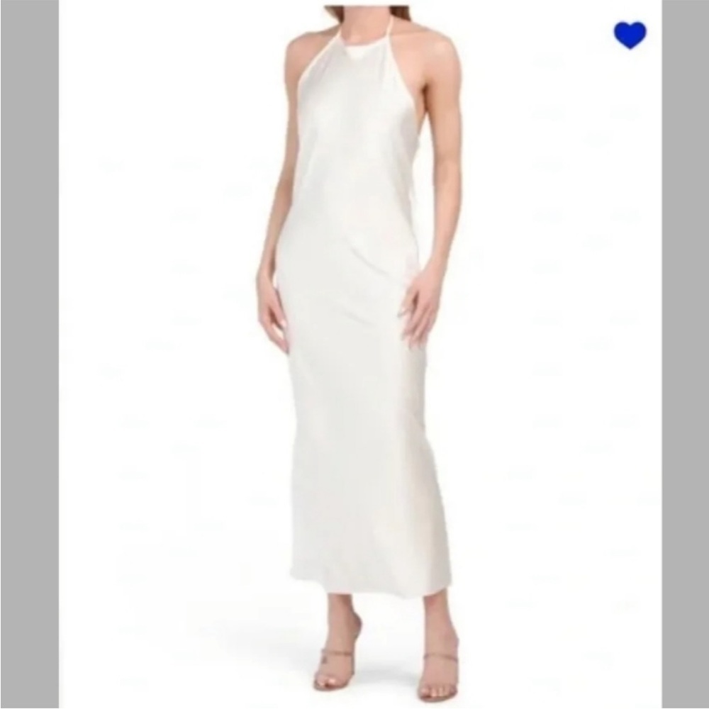 Revolve House of Harlow 1960 Halter Low Back Ivory Maxi Satin Dress Size S NWT - Picture 3 of 11